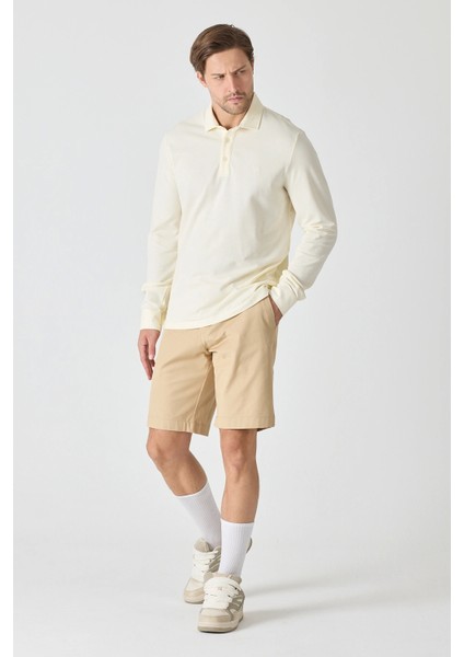 Erkek Uzun Kollu Polo Yaka Comfort Sweatshirt - Ekru