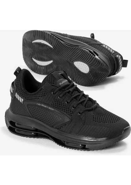 Erkek Siyah Hava Yastıklı Kalın Taban Triko Spor Ayakkabı fırsatları
