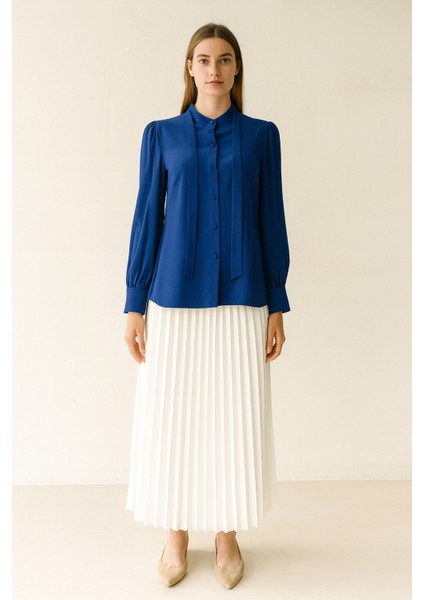 1020 Yakası Flarlı Önden Düğmlei Balon Kol Gömlek Qys Gömlek 1020 #23-043