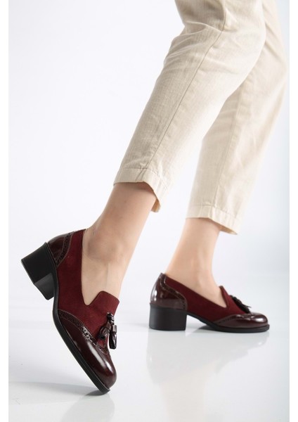Kadın Hakiki Deri Püskül Detaylı Şık Ayakkabı - Bordo Rugan fiyatları