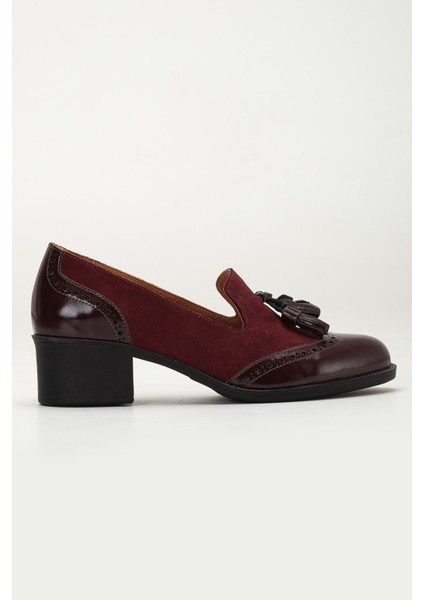 Kadın Hakiki Deri Püskül Detaylı Şık Ayakkabı - Bordo Rugan modelleri