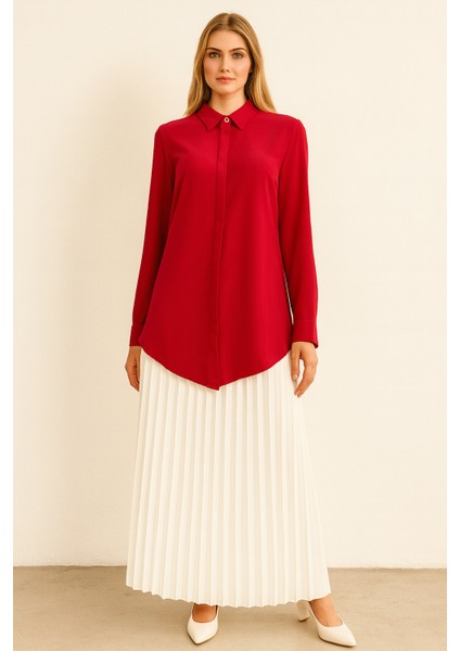 1045 Önden Gizli Düğmeli Klasik Gömlek Qys Gömlek 1045 #23-04#