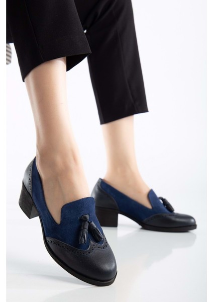 Kadın Hakiki Deri Püskül Detaylı Şık Ayakkabı - Lacivert fiyatları