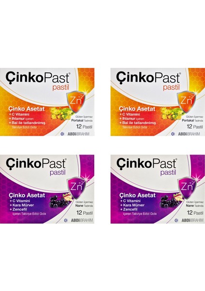 Ihlamur & Bal ve Zencefil & Karamürver Iyonize Çinko Asetat Pastil 4'lü Set 48 Adet