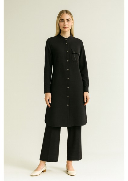 990 Sıfır Yaka Önden Düğmeli Cep Detaylı Klasik Takım #04-25#