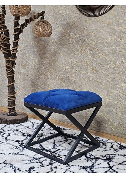 Siyah Boyalı 45 cm x 45 cm Çaprazlı Puf Bench Oturak Mavi Renk 45 x 45 Boyut/ebat