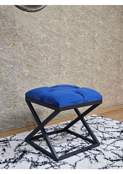 Siyah Boyalı 45 cm x 45 cm Çaprazlı Puf Bench Oturak Mavi Renk 45 x 45 Boyut/ebat modelleri
