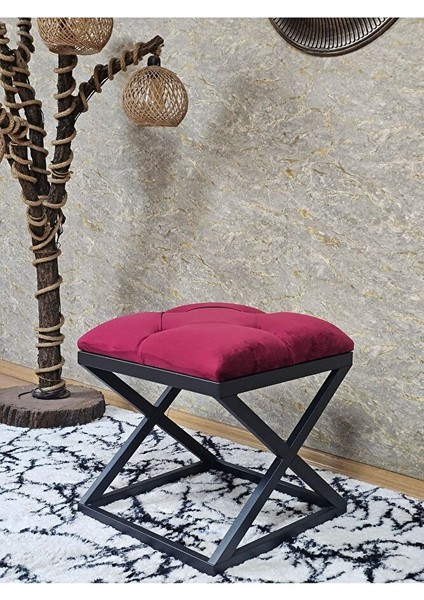 Siyah Boyalı 45 cm x 45 cm Çaprazlı Puf Bench Oturak Bordo Renk 45 x 45 Boyut/ebat