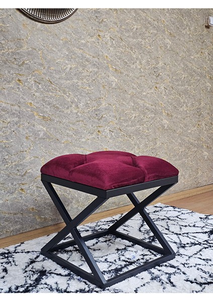 Siyah Boyalı 45 cm x 45 cm Çaprazlı Puf Bench Oturak Bordo Renk 45 x 45 Boyut/ebat modelleri