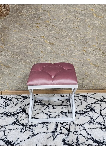 Beyaz Boyalı 45 cm x 45 cm Çaprazlı Puf Bench Oturak Pembe Renk 45 x 45 Boyut/ebat fiyatları