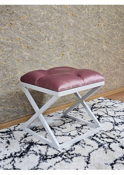 Beyaz Boyalı 45 cm x 45 cm Çaprazlı Puf Bench Oturak Pembe Renk 45 x 45 Boyut/ebat modelleri