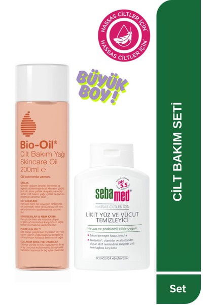 Çatlak Karşıtı & Leke Karşıtı Nemlendirici Cilt Bakım Yağı 200 ml & Sebamed Temizleme Jeli 200 ml