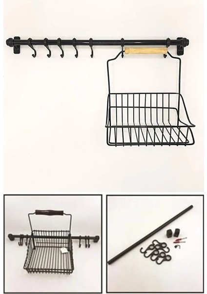 Ems Retro Siyah Mutfak Seti Askılı ve Sepetli