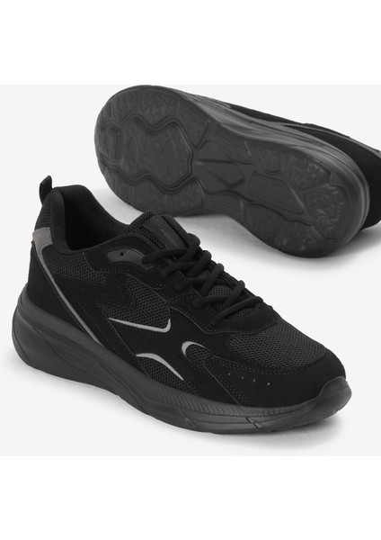 Erkek Siyah Faylon Taban Nefes Alabilen Kumaş Reflektörlü Dalgalı Desenli Spor Ayakkabı fırsatları