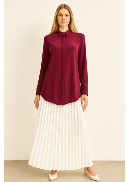 1045 Önden Gizli Düğmeli Klasik Gömlek Qys Gömlek 1045 #23-04#