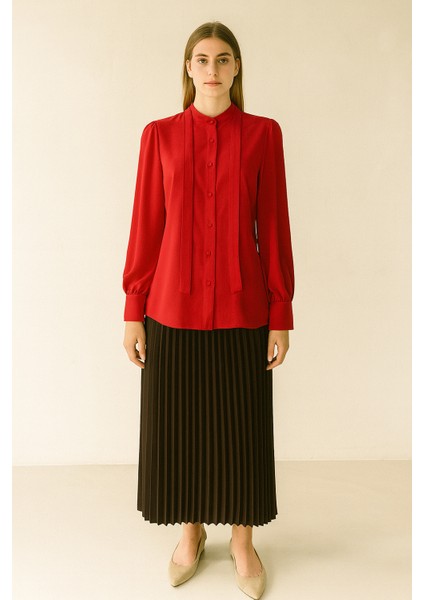 1020 Yakası Flarlı Önden Düğmlei Balon Kol Gömlek Qys Gömlek 1020 #23-043