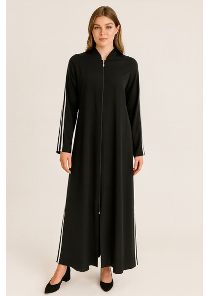 502 Kolları Şerit Detaylı Önü Fermuarlı Hakim Yaka Ferace