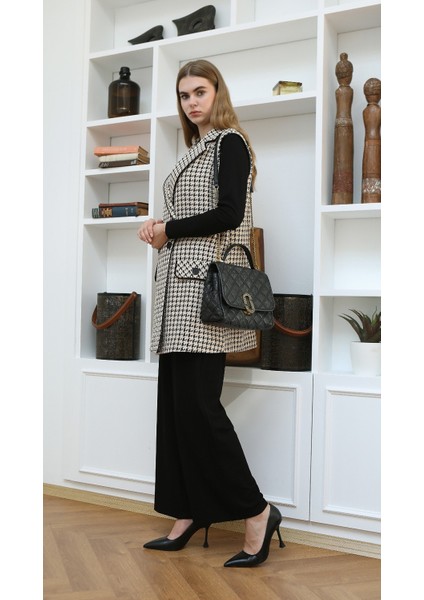 43415 Krauze Yaka Önü Çift Düğmeli Cep Görünümlü Tuit Kumaş Yelek #01-25# fiyatları