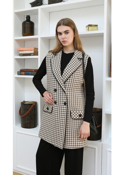 43415 Krauze Yaka Önü Çift Düğmeli Cep Görünümlü Tuit Kumaş Yelek #01-25# modelleri