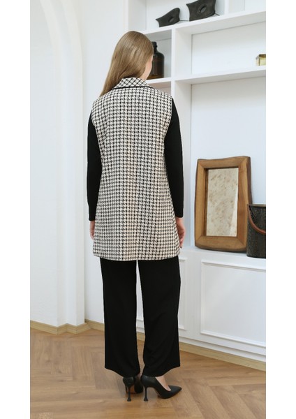 43415 Krauze Yaka Önü Çift Düğmeli Cep Görünümlü Tuit Kumaş Yelek #01-25# indirimleri