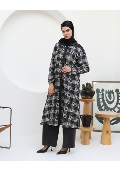 43401 Önü Düğmeli Yakası ve Omuzları Deri Detaylı Şile Bezi Uzun Tunik fiyatları