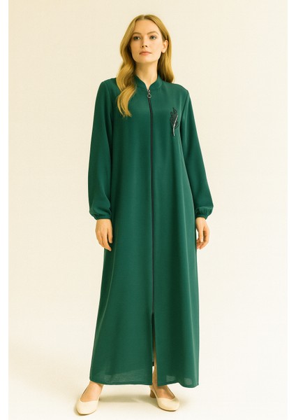 1018 Sıfır Yaka Önü Fermuarlı Taş Detaylı Airobin Ferace #04-25#