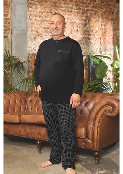 Erkek Dinç Büyük Beden Koton Siyah Pijama Takımı 0501