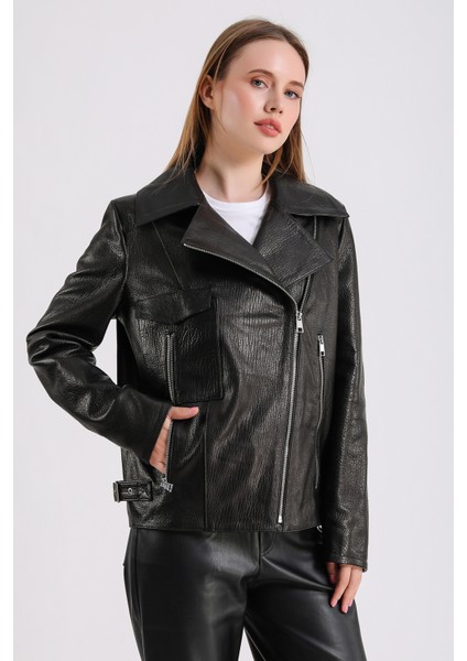 Billie Kadın Deri Biker Ceket