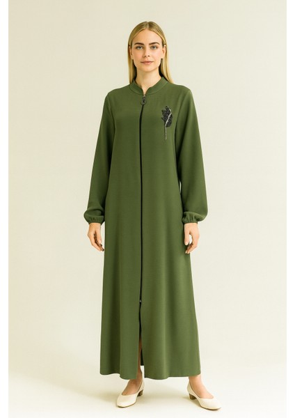 1018 Sıfır Yaka Önü Fermuarlı Taş Detaylı Airobin Ferace #04-25#