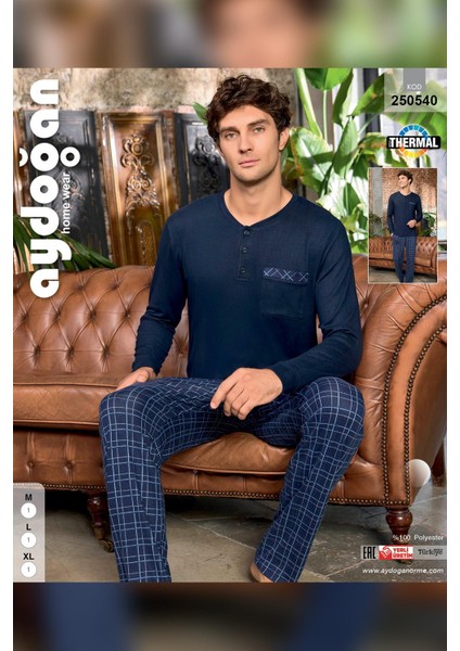 Erkek Aras Kışlık Termal Rahat Lacivert Pijama Takımı 0540 modelleri
