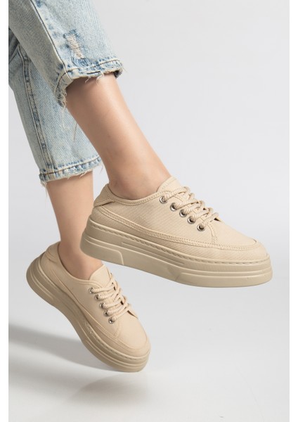 Kadın Bej Poli Taban Keten Halat Bağcıklı Spor Ayakkabı fiyatları