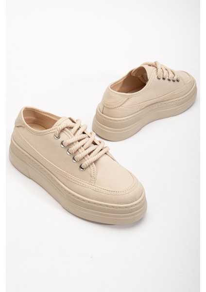 Kadın Bej Poli Taban Keten Halat Bağcıklı Spor Ayakkabı modelleri