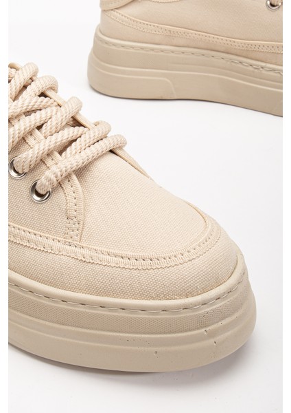 Kadın Bej Poli Taban Keten Halat Bağcıklı Spor Ayakkabı fırsatları
