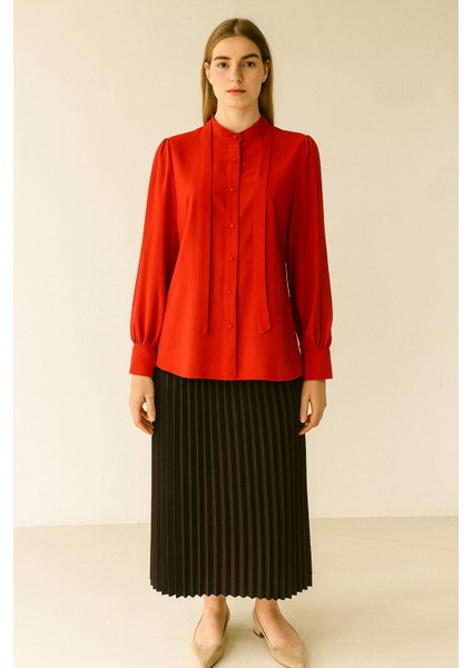 1020 Yakası Flarlı Önden Düğmlei Balon Kol Gömlek Qys Gömlek 1020 #23-043