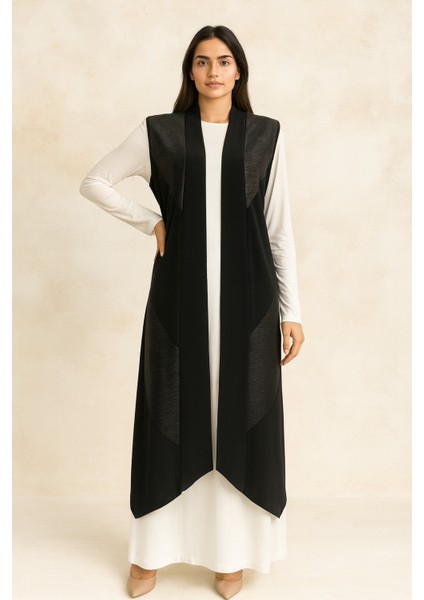 1529 Yelek Deri Görünümlü Asimetrik Kesim Yelek Qys Yelek 1529 #23-04#