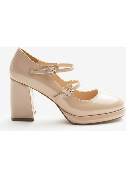 Kadın Ten Neolit Taban Çift Bantlı Kalın Topuklu Ayakkabı fiyatları