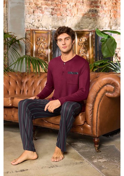 Erkek Aras Kışlık Termal Rahat Bordo Pijama Takımı 0535 fiyatları