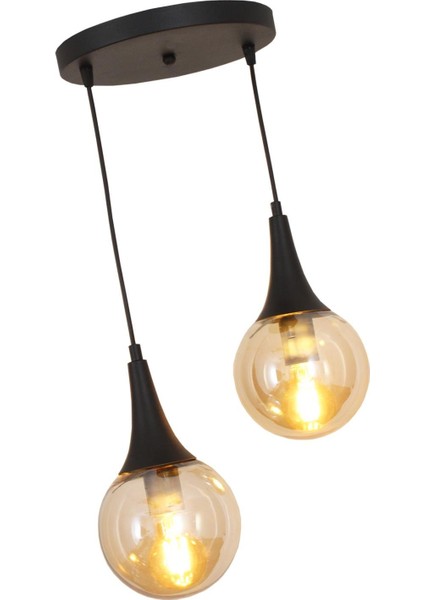 Suzi 2 Li Siyah Sarkıt Avize Bal Camlı Dekoratif Tasarım Yatak Odası Mutfak Salon Avize fiyatları