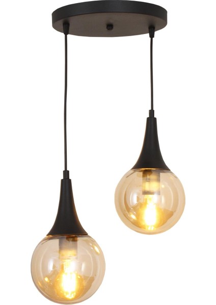 Suzi 2 Li Siyah Sarkıt Avize Bal Camlı Dekoratif Tasarım Yatak Odası Mutfak Salon Avize modelleri