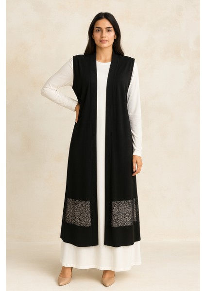 878 Alt Detayı Güpürlü Uzun Yelek Qys