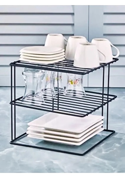 Dolap Içi Tabak Düzenleyici 3 Katlı Tabaklık Raf Siyah