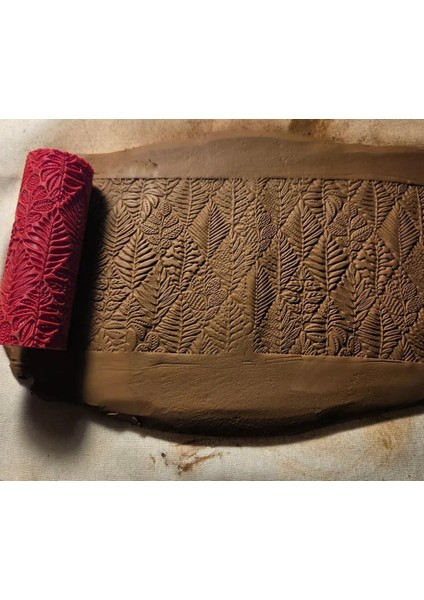 10 cm Yaprak Desenli Seramik & Polimer Kil Desen Oklavası Doku Silindiri Merdanesi