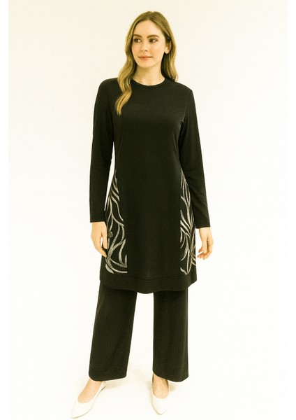 1016 Sıfır Yaka Sandy Kumaş Yanları Desenli 2'li Takım #04-25#