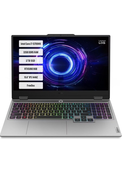 Loq 15IRX10 83JE00LDTR-07 I7-13700HX 32GB Ddr5 1tb SSD RTX5060-8GB 15.6" IPS 144Hz Dos