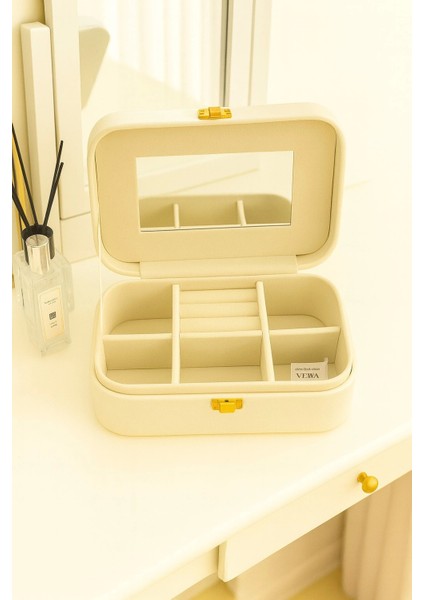 Deri Seyahat Takı Bijuteri Mücevher Kutusu Organizer Düzenleyici 20CM Krem Ithal Ürün fiyatları