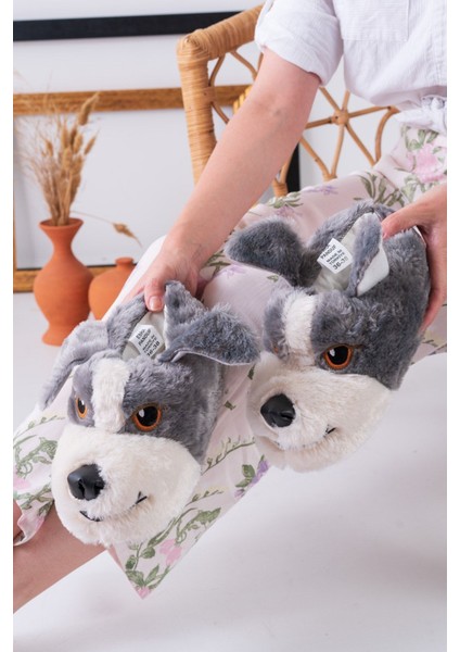 Köpek Figürlü Pudra Peluş Panduf Ev Pandufu