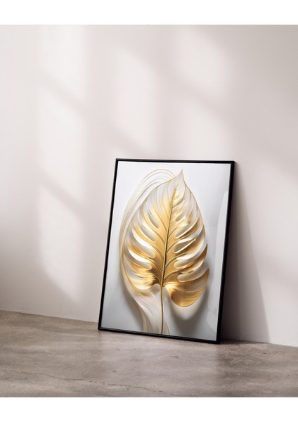 Metal Çerçeveli Gerçek Camlı Tablo, Dijital Baskı, Altın Rengi Yaprak Monstera, Salon, Ofis, Oturma Odası Tablo fiyatları
