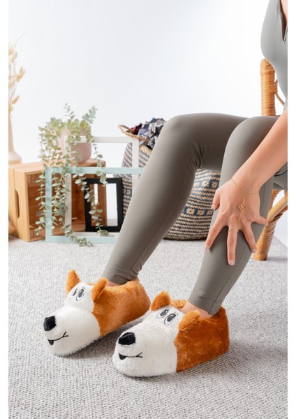 Köpek Figürlü Pudra Peluş Panduf Ev Pandufu