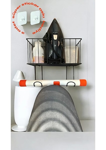 Kapı ve Duvara Monte Ütü ve Ütü Masası Düzenleyici Organizer Süper Sticker Askı(Ütü Askısı)