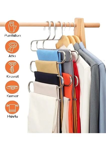 5 Katlı Metal Pantolon Askısı Elbise Askısı Giysi Eşarp Fular Havlu Kravat Dolap Düzenleyici fırsatları
